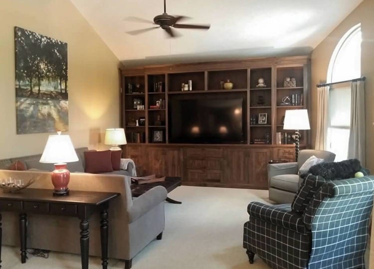 Family Room with custom bookcase