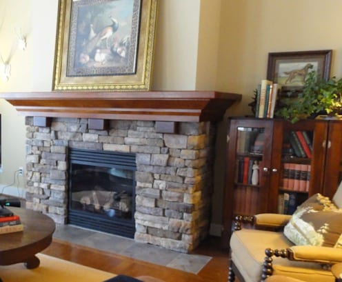 Living Room with custom stone fireplace