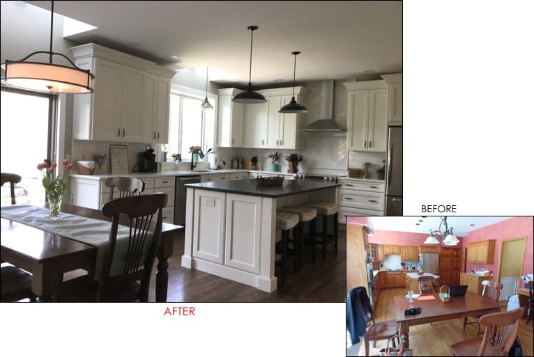 Kitchen Before and After-White cabinets,large island